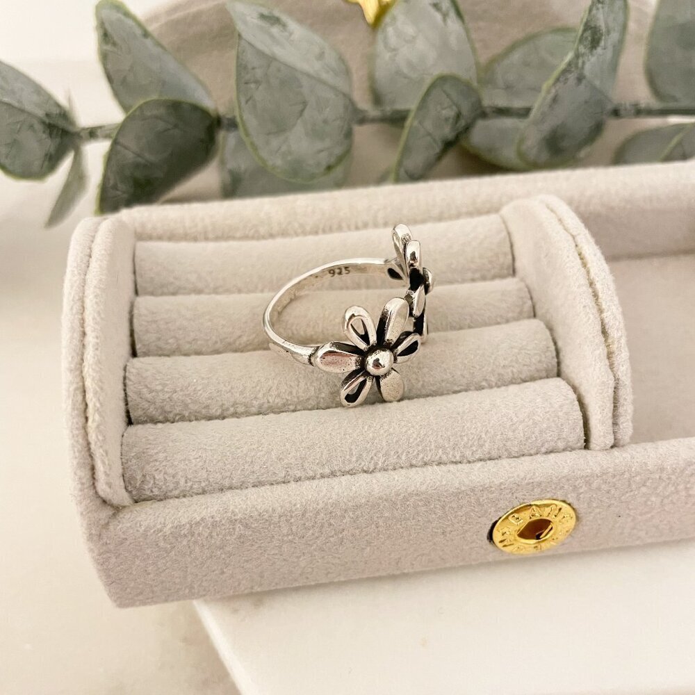 925 Sterling Silver Flower Ring Geometric Floral Ring Dainty Minimalist Ring - Picture 9 of 9